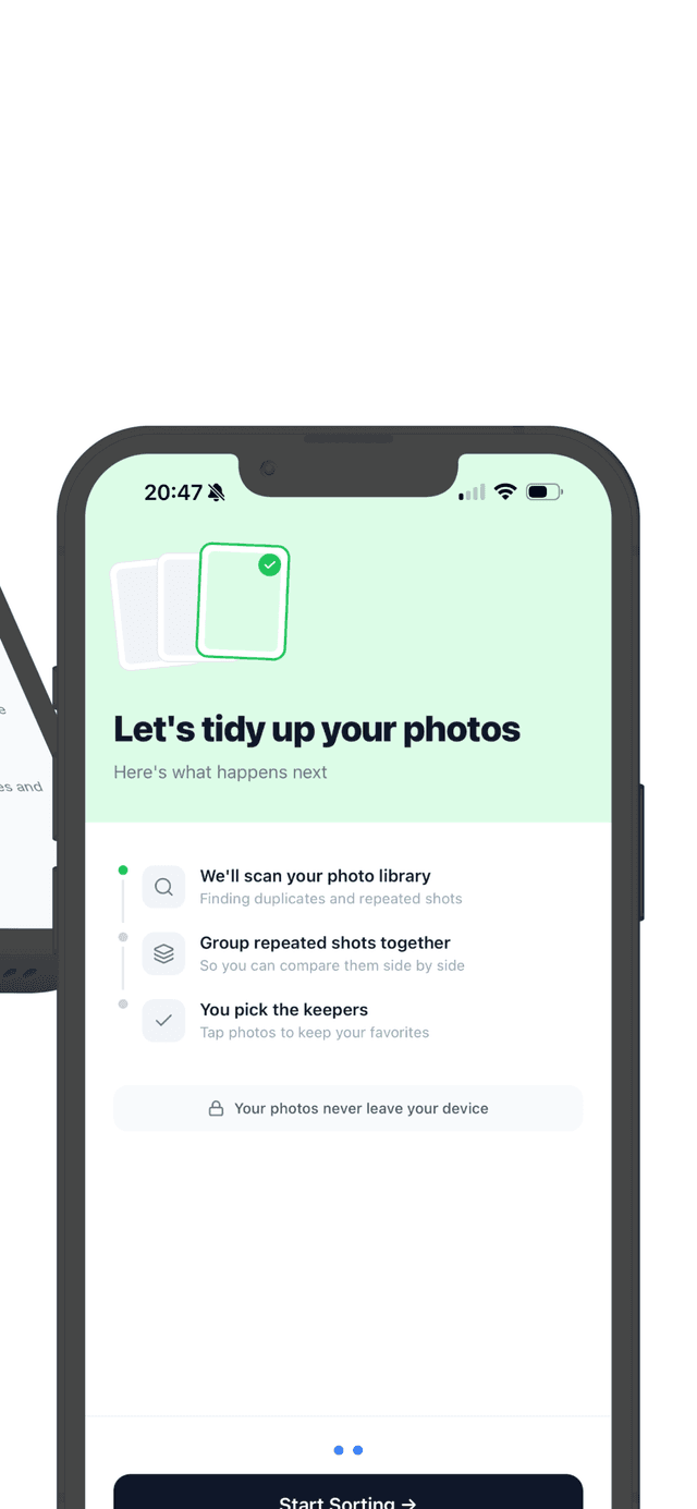 Let's tidy up your photos - Onboarding explaining how First Pick works